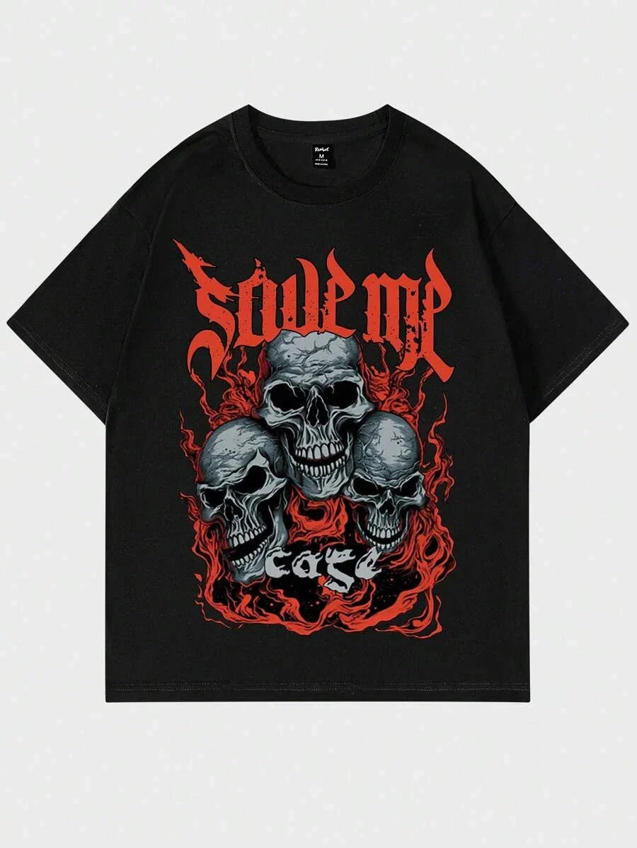Goth Guys Skull & Letter Graphic Tee  Dark Aesthetic T-Shirt, Edgy Streetwear Unisex T-shirt, Sweatshirt, Hoodie, Long Sleeve Tee - T-Shirt, Sweatshirt, Hoodie