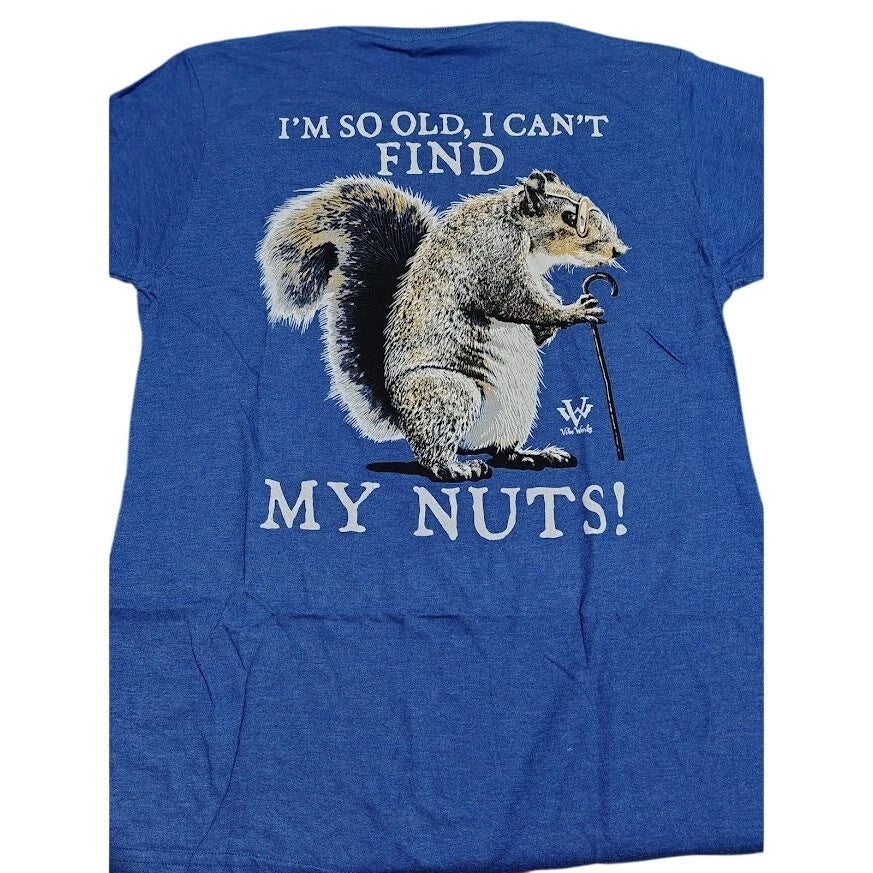Funny Squirrel Nuts T-Shirt I'm So Old I Can't Find My Nuts Blue Mens Medium Unisex T-shirt, Sweatshirt, Hoodie, Long Sleeve Tee - T-Shirt, Sweatshirt, Hoodie