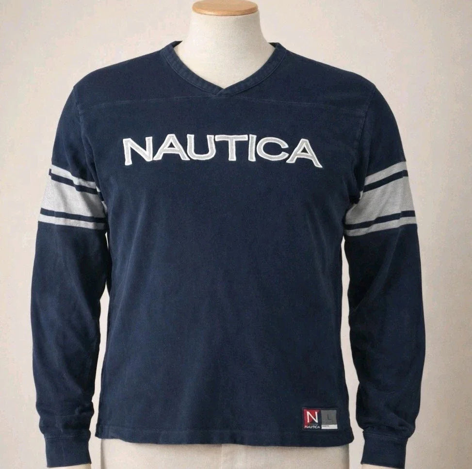 Vintage Nautica 83 Jersey Shirt Mens Large Navy Blue Embroidered Heavy Cotton Unisex T-shirt, Sweatshirt, Hoodie, Long Sleeve Tee - T-Shirt, Sweatshirt, Hoodie