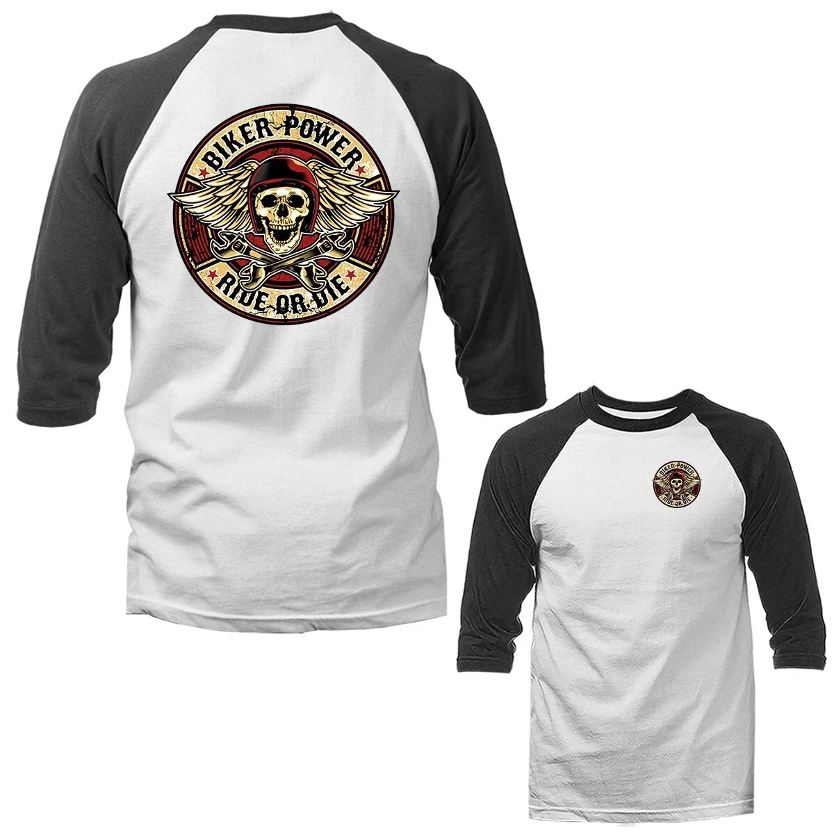 Biker Power Bikers Vintage Classic Custom Motorcycle Graphic 3/4 Sleeve Raglan Unisex T-shirt, Sweatshirt, Hoodie, Long Sleeve Tee - T-Shirt, Sweatshirt, Hoodie