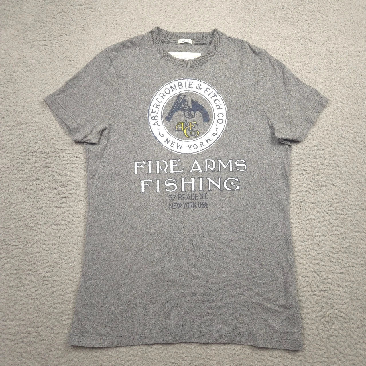 Abercrombie Fitch Y2K Fire Arms Fishing T Shirt Mens L Muscle Gray Graphic Unisex T-shirt, Sweatshirt, Hoodie, Long Sleeve Tee - T-Shirt, Sweatshirt, Hoodie