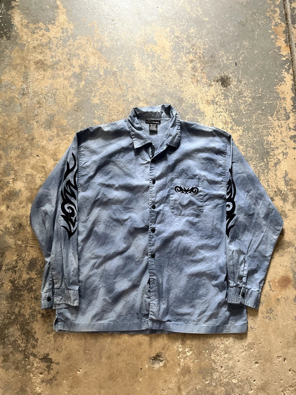 Y2K Distressed No Boundaries Flame Button Up Graphic Shirt-Size XL Unisex T-shirt, Sweatshirt, Hoodie, Long Sleeve Tee - T-Shirt, Sweatshirt, Hoodie