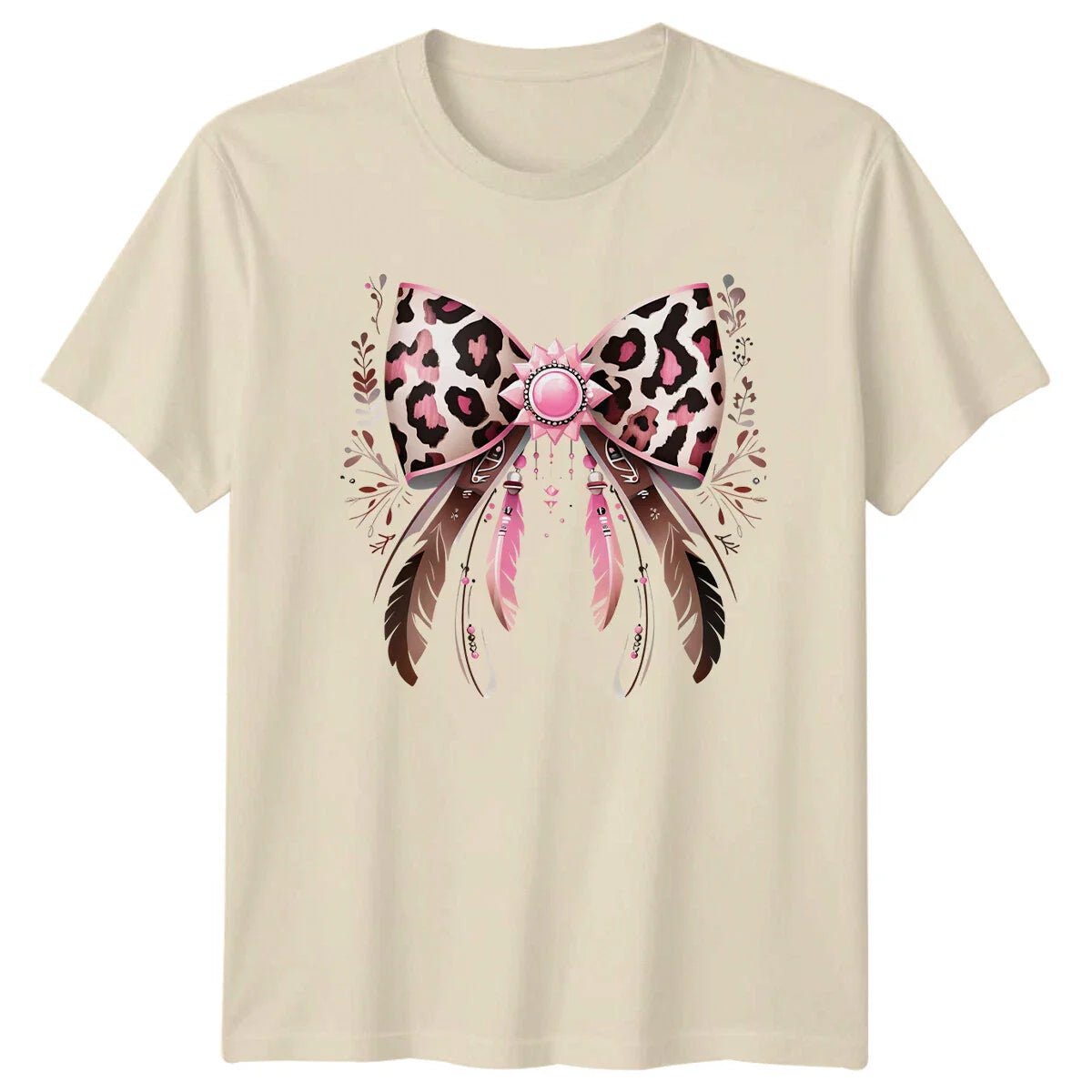 Leopard Print Bow Feathers Boho Fashion Womens T-Shirt Mens Tee Graphic Unisex T-shirt, Sweatshirt, Hoodie, Long Sleeve Tee - T-Shirt, Sweatshirt, Hoodie