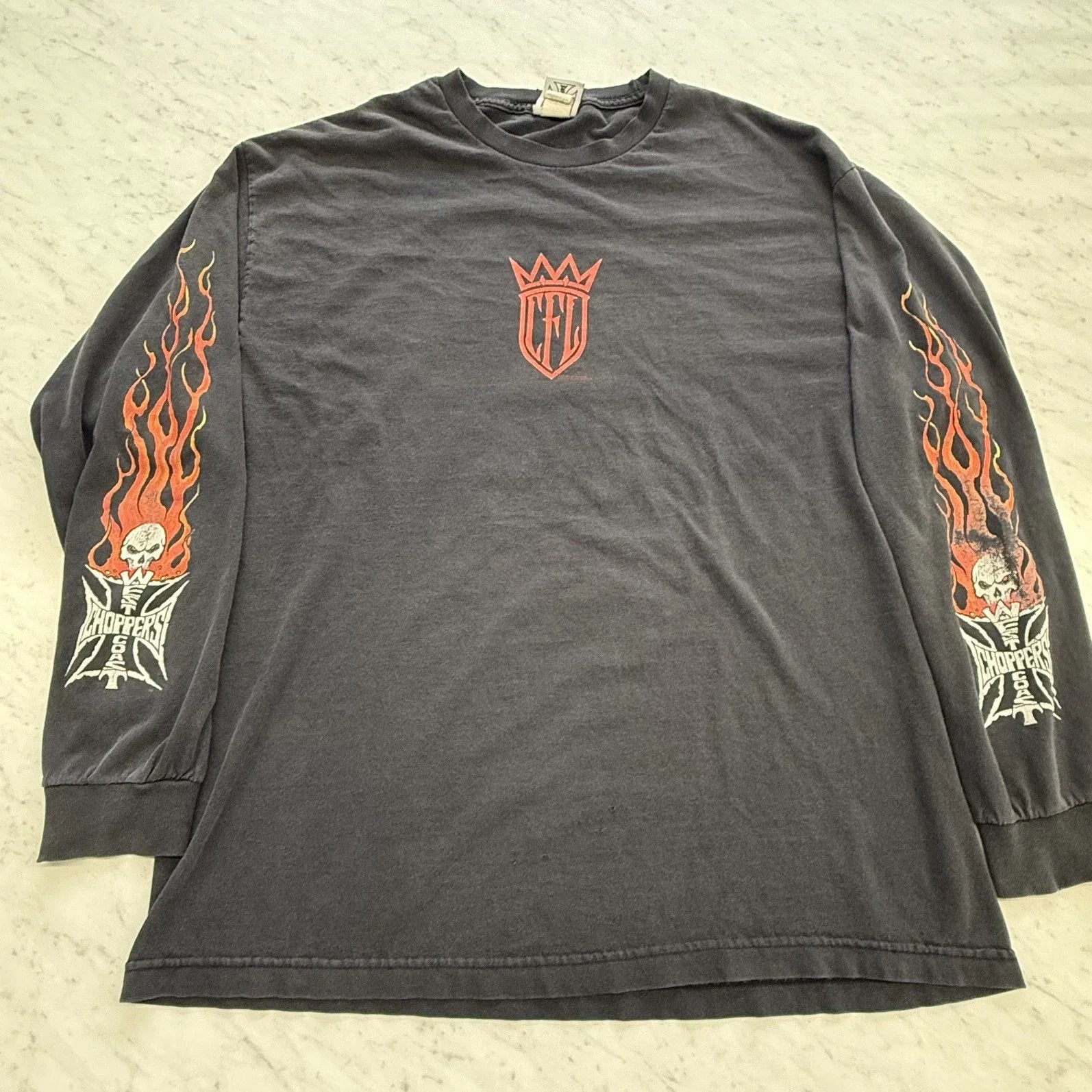 Vintage West Coast Choppers Long Sleeve Graphic T Shirt Size XL CFL Flames Faded Unisex T-shirt, Sweatshirt, Hoodie, Long Sleeve Tee - T-Shirt, Sweatshirt, Hoodie