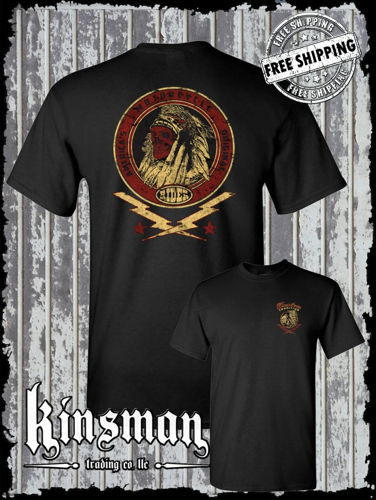Custom Tradition Motorcycle Biker 2-Sided T-Shirt / Indian Skull War Bonnet Unisex T-shirt, Sweatshirt, Hoodie, Long Sleeve Tee - T-Shirt, Sweatshirt, Hoodie
