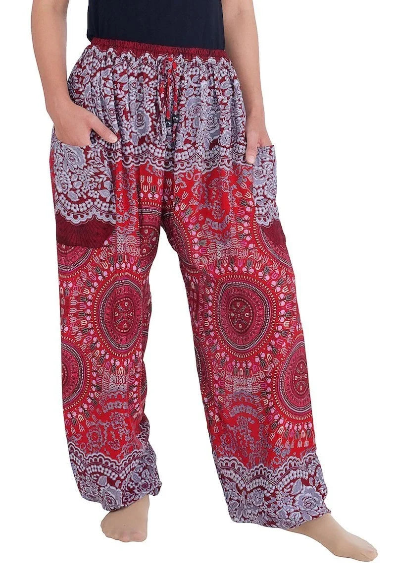 's Boho Drawstring Smocked Waist Rayon Harem Yoga Pants (S, Burgundy) Unisex T-shirt, Sweatshirt, Hoodie, Long Sleeve Tee - T-Shirt, Sweatshirt, Hoodie