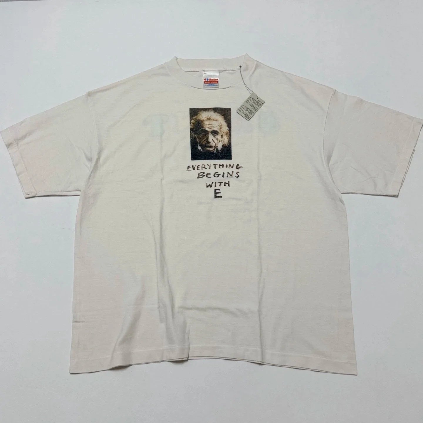 Saint Michael Everything Begins With E Einstein Mens White Cotton T Shirt Unisex T-shirt, Sweatshirt, Hoodie, Long Sleeve Tee - T-Shirt, Sweatshirt, Hoodie