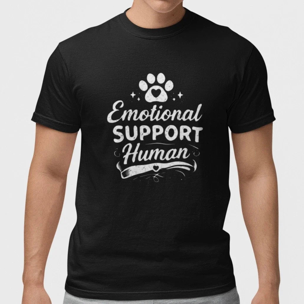 Emotional Support Human Dog Paw Heart Funny 100% Cotton Black T-Shirt Unisex T-shirt, Sweatshirt, Hoodie, Long Sleeve Tee - T-Shirt, Sweatshirt, Hoodie