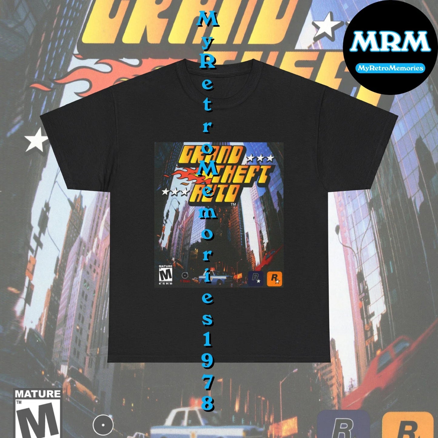 Grand Theft Auto 1 GTA Box Art Design Black T-Shirt S-5XL Retro Tee Free S&H Unisex T-shirt, Sweatshirt, Hoodie, Long Sleeve Tee - T-Shirt, Sweatshirt, Hoodie
