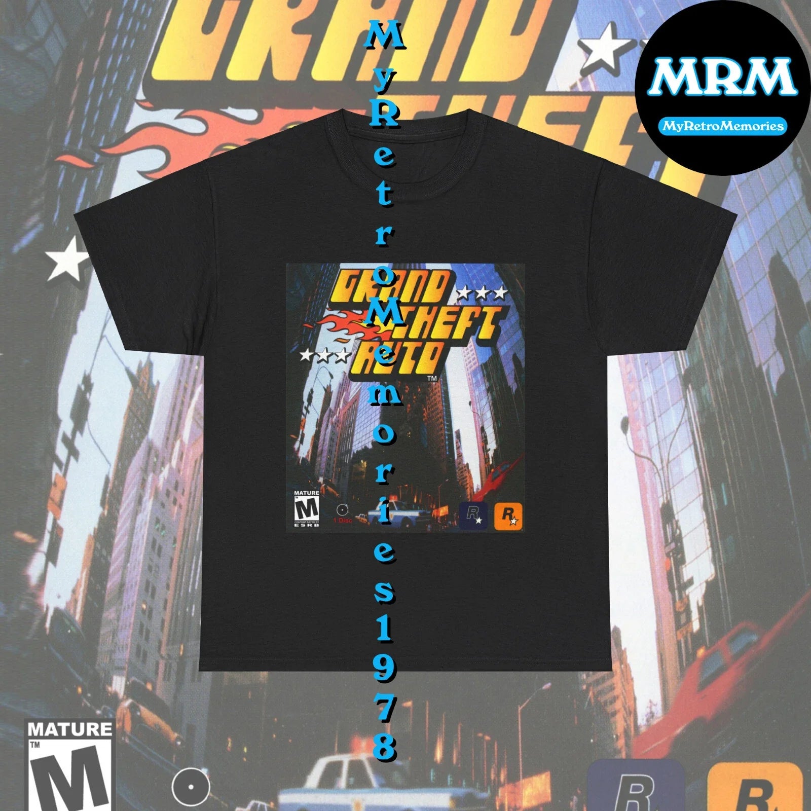 Grand Theft Auto 1 GTA Box Art Design Black T-Shirt S-5XL Retro Tee Free S&H Unisex T-shirt, Sweatshirt, Hoodie, Long Sleeve Tee - T-Shirt, Sweatshirt, Hoodie