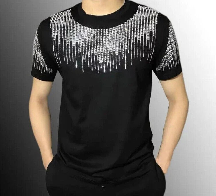 New Men Luxury Diamond Rhinestones Fashion T-Shirt High Quality 4 Colors Unisex T-shirt, Sweatshirt, Hoodie, Long Sleeve Tee - T-Shirt, Sweatshirt, Hoodie