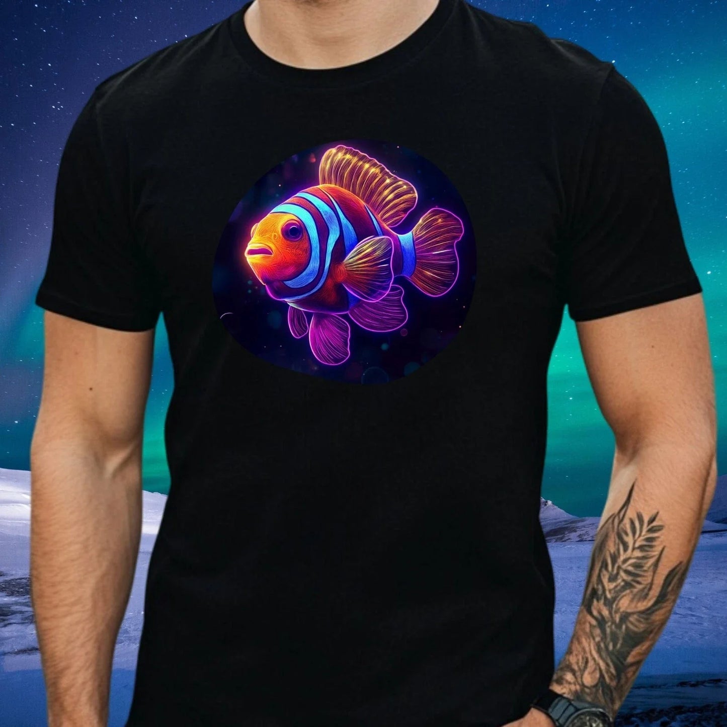 Mens Clownfish Neon Motif Cotton T-Shirt Size XS to 5XL Unisex T-shirt, Sweatshirt, Hoodie, Long Sleeve Tee - T-Shirt, Sweatshirt, Hoodie