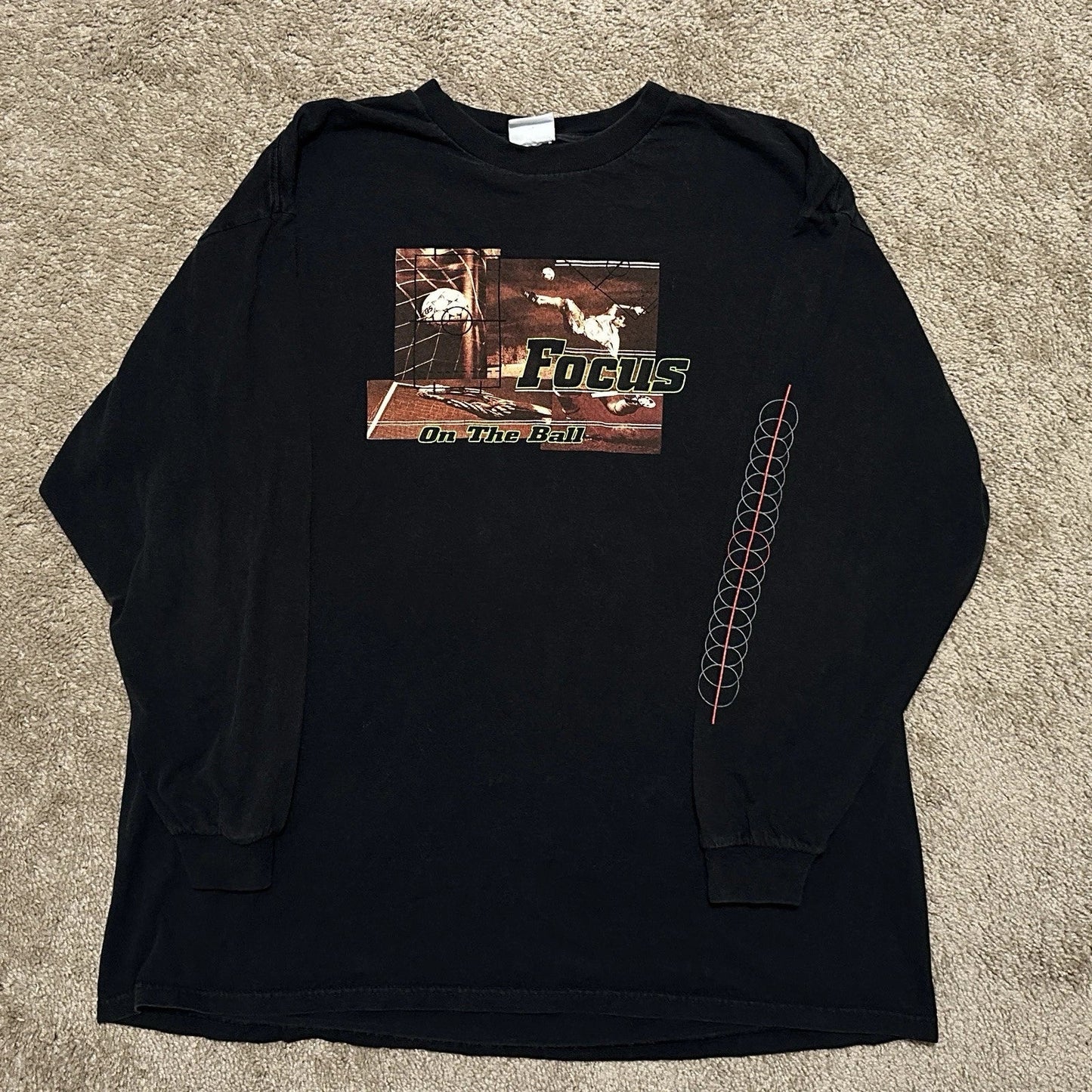 Vintage Soccer Shirt Mens 2XL Focus On The Ball Graphic Print Long Sleeve Black Unisex T-shirt, Sweatshirt, Hoodie, Long Sleeve Tee - T-Shirt, Sweatshirt, Hoodie