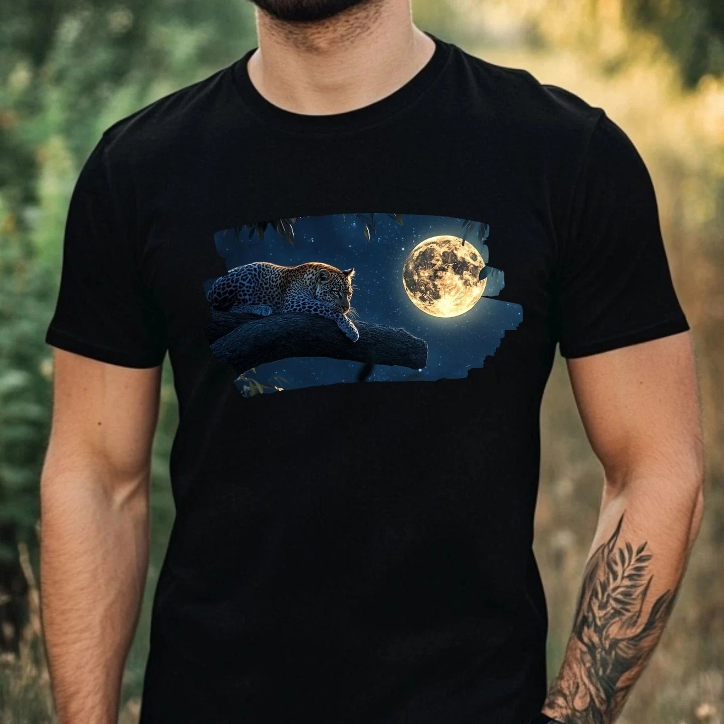 Mens Leopard Full Moon Print Cotton T-Shirt Size XS to 5XL Unisex T-shirt, Sweatshirt, Hoodie, Long Sleeve Tee - T-Shirt, Sweatshirt, Hoodie