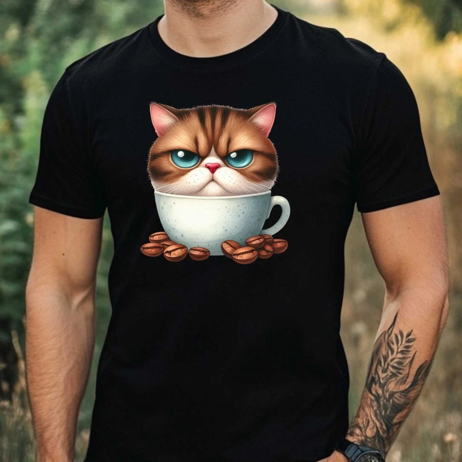 Mens Grumpy Cat Coffee Print Cotton T-Shirt Size XS to 5XL Unisex T-shirt, Sweatshirt, Hoodie, Long Sleeve Tee - T-Shirt, Sweatshirt, Hoodie