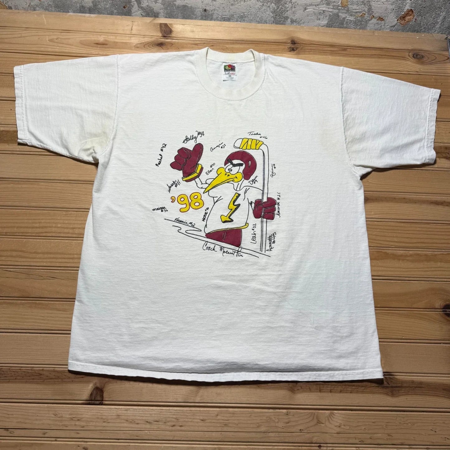 Vintage 1998 Team Signed Mascot Ice Hockey Cartoon Sports Graphic T-Shirt - XL Unisex T-shirt, Sweatshirt, Hoodie, Long Sleeve Tee - T-Shirt, Sweatshirt, Hoodie