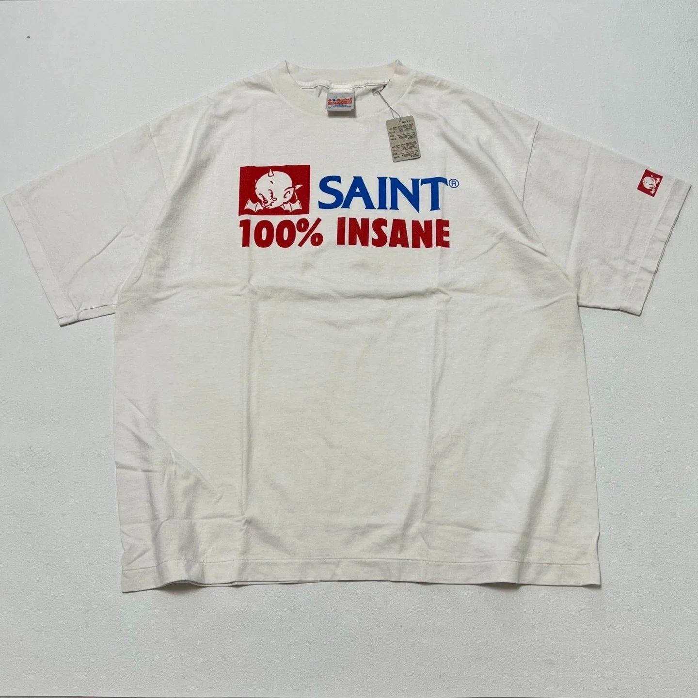 Saint One Hundred Percent Insane Baby Devil Mens White Cotton Oversized T Shirt Unisex T-shirt, Sweatshirt, Hoodie, Long Sleeve Tee - T-Shirt, Sweatshirt, Hoodie