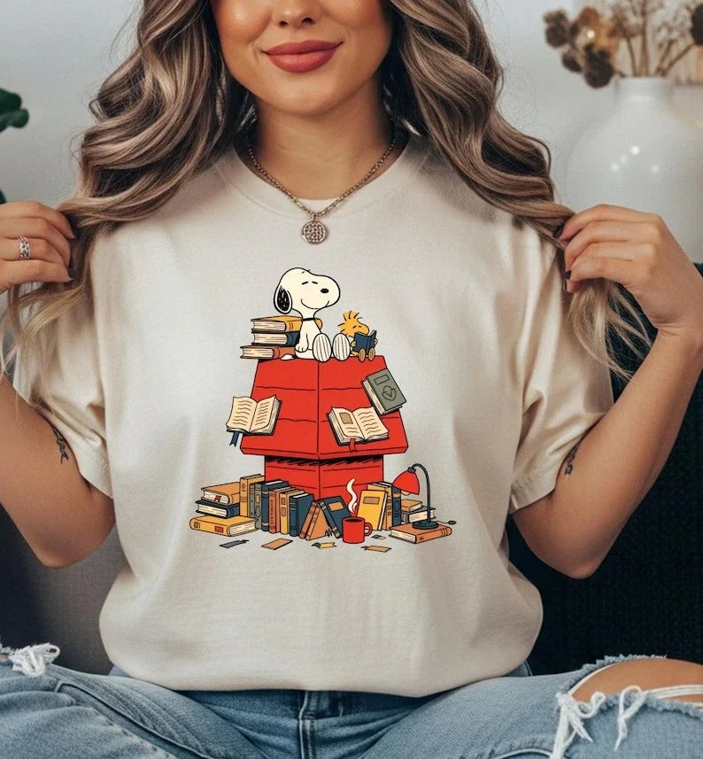 Reading Dog T-shirt, Book Lover Puppy Art Tee, Trendy Vintage Cartoon Unisex T-shirt, Sweatshirt, Hoodie, Long Sleeve Tee - T-Shirt, Sweatshirt, Hoodie