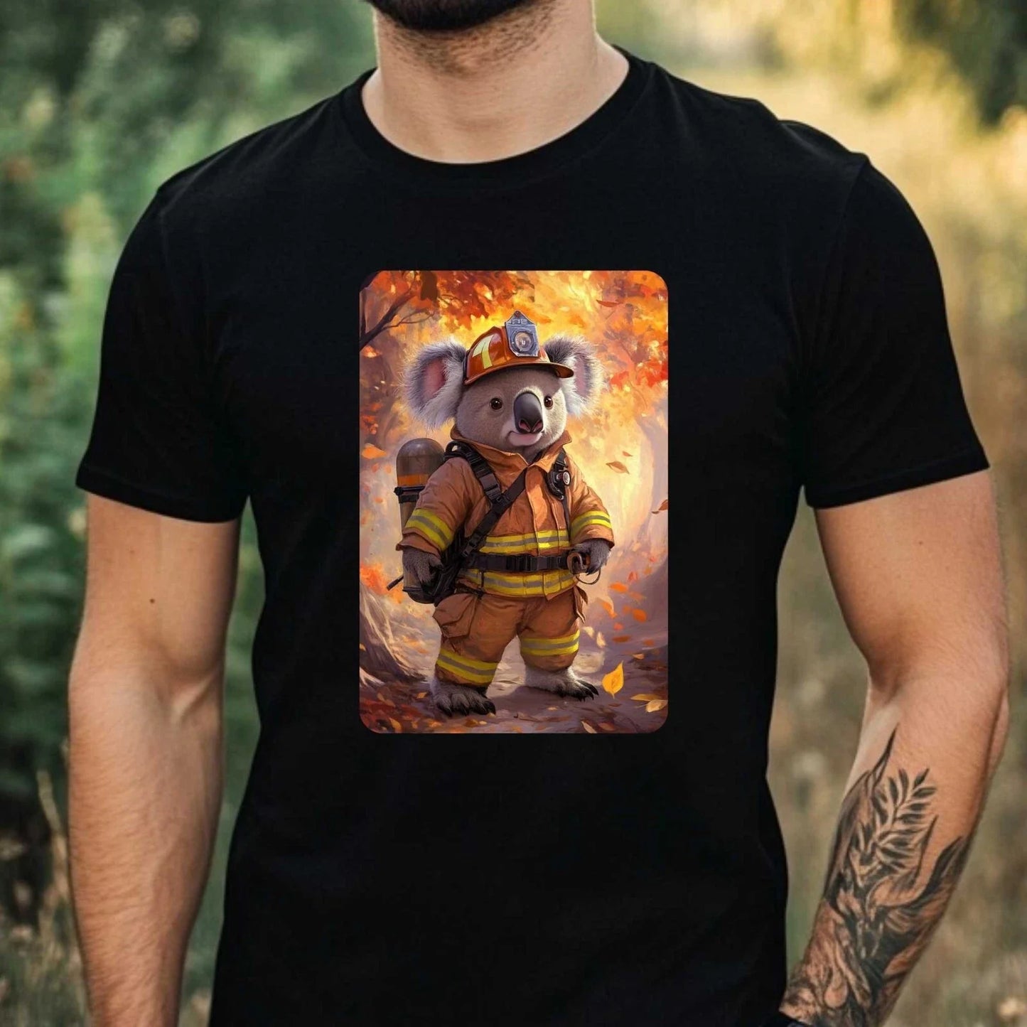 Mens Koala Firefighter Print Cotton T-Shirt Size XS to 5XL Unisex T-shirt, Sweatshirt, Hoodie, Long Sleeve Tee - T-Shirt, Sweatshirt, Hoodie