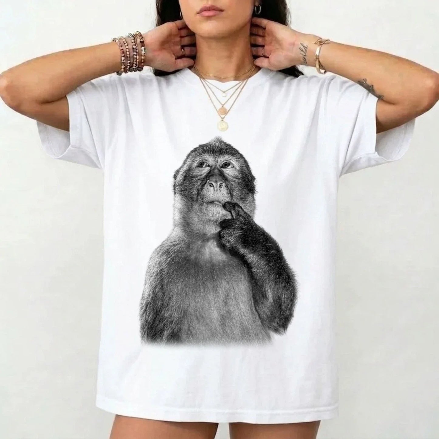 Funny Monkey Thinking T-Shirt Unisex Graphic Tee Cute Animal Shirt Minimalist Unisex T-shirt, Sweatshirt, Hoodie, Long Sleeve Tee - T-Shirt, Sweatshirt, Hoodie