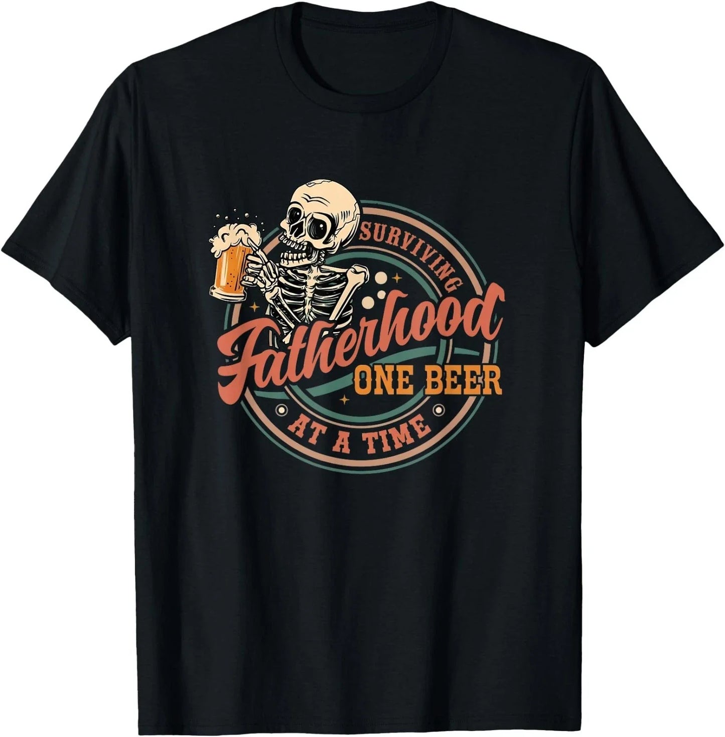 Surviving Fatherhood One Beer At A Time Skeleton Dad Jokes T-Shirt Unisex T-shirt, Sweatshirt, Hoodie, Long Sleeve Tee - T-Shirt, Sweatshirt, Hoodie