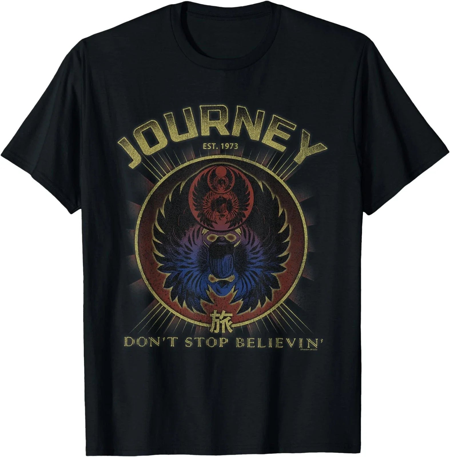 Journey Gold Don't Stop Believin' Scarab Logo Vintage Band T-Shirt Unisex T-shirt, Sweatshirt, Hoodie, Long Sleeve Tee - T-Shirt, Sweatshirt, Hoodie