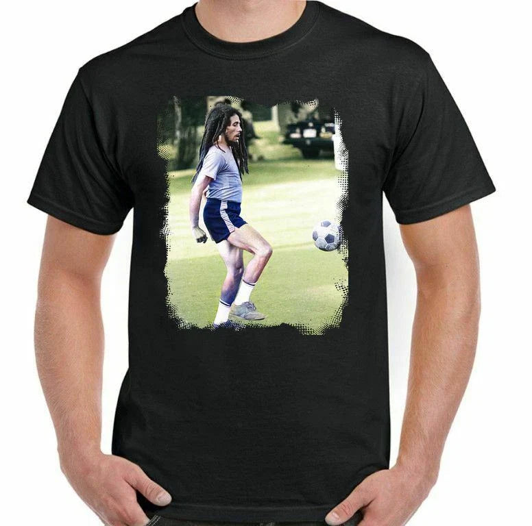 Reggae T-Shirt Playing Football Jamaica Rasta Weed Footy Soccer Retro TEE TOP Unisex T-shirt, Sweatshirt, Hoodie, Long Sleeve Tee - T-Shirt, Sweatshirt, Hoodie