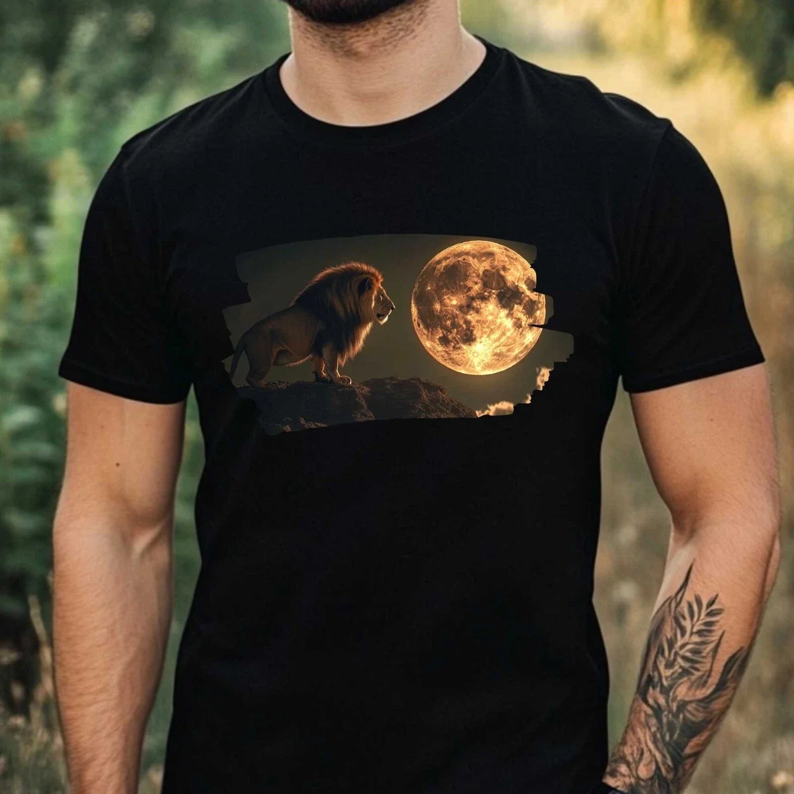 Mens Lion Full Moon Print Cotton T-Shirt Size XS to 5XL Unisex T-shirt, Sweatshirt, Hoodie, Long Sleeve Tee - T-Shirt, Sweatshirt, Hoodie
