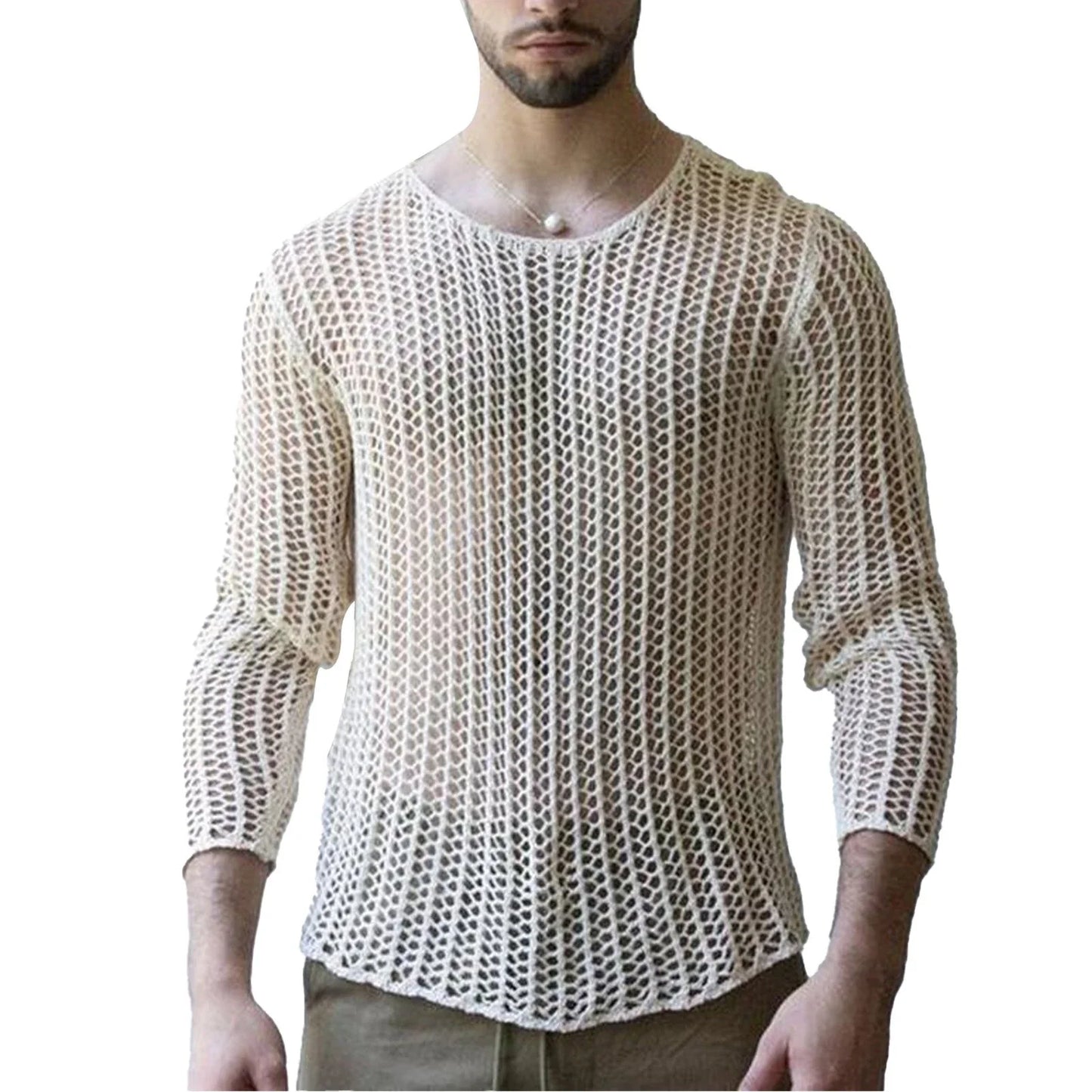 Men Hollow See Through Top Stylish Lightweight Undershirt For Casual Wear Polyes Unisex T-shirt, Sweatshirt, Hoodie, Long Sleeve Tee - T-Shirt, Sweatshirt, Hoodie