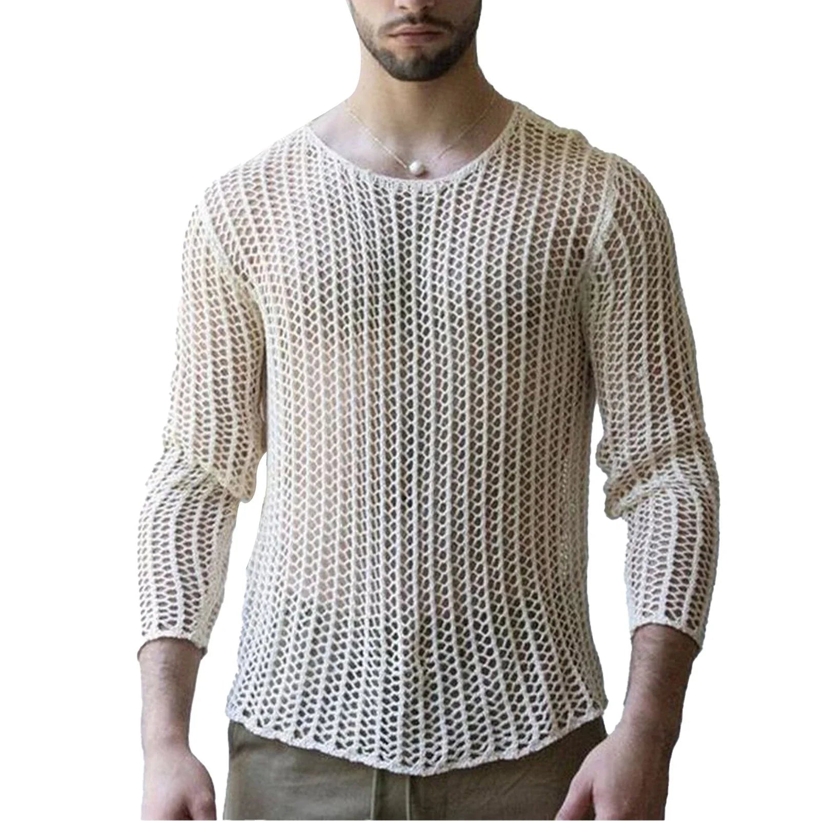 Men Hollow See Through Top Stylish Lightweight Undershirt For Casual Wear Polyes Unisex T-shirt, Sweatshirt, Hoodie, Long Sleeve Tee - T-Shirt, Sweatshirt, Hoodie