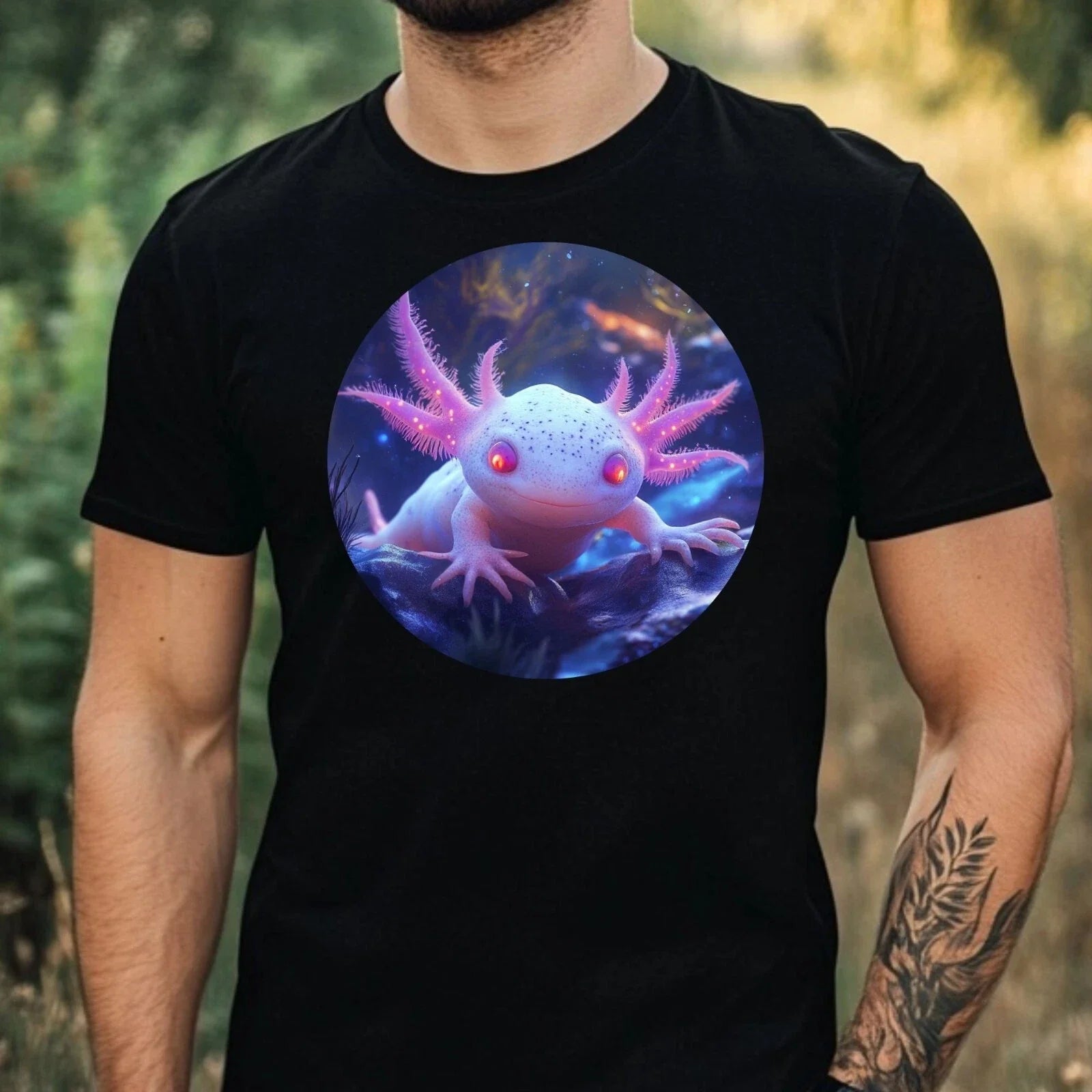 Mens Axolotl Glowing Eyes Print Cotton T-Shirt Size XS to 5XL Unisex T-shirt, Sweatshirt, Hoodie, Long Sleeve Tee - T-Shirt, Sweatshirt, Hoodie