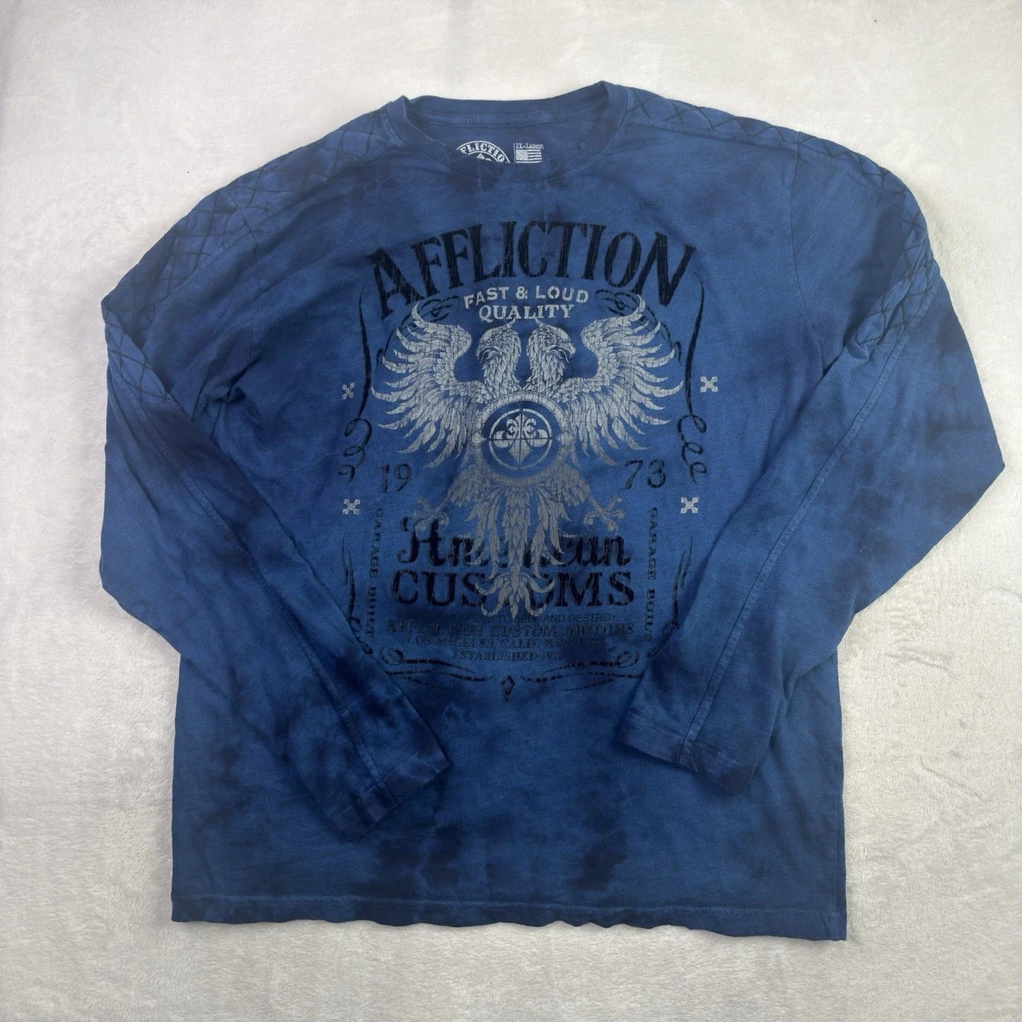 Y2K Affliction Live Fast American Customs Blue Long Sleeve Shirt Men's 2XL Unisex T-shirt, Sweatshirt, Hoodie, Long Sleeve Tee - T-Shirt, Sweatshirt, Hoodie