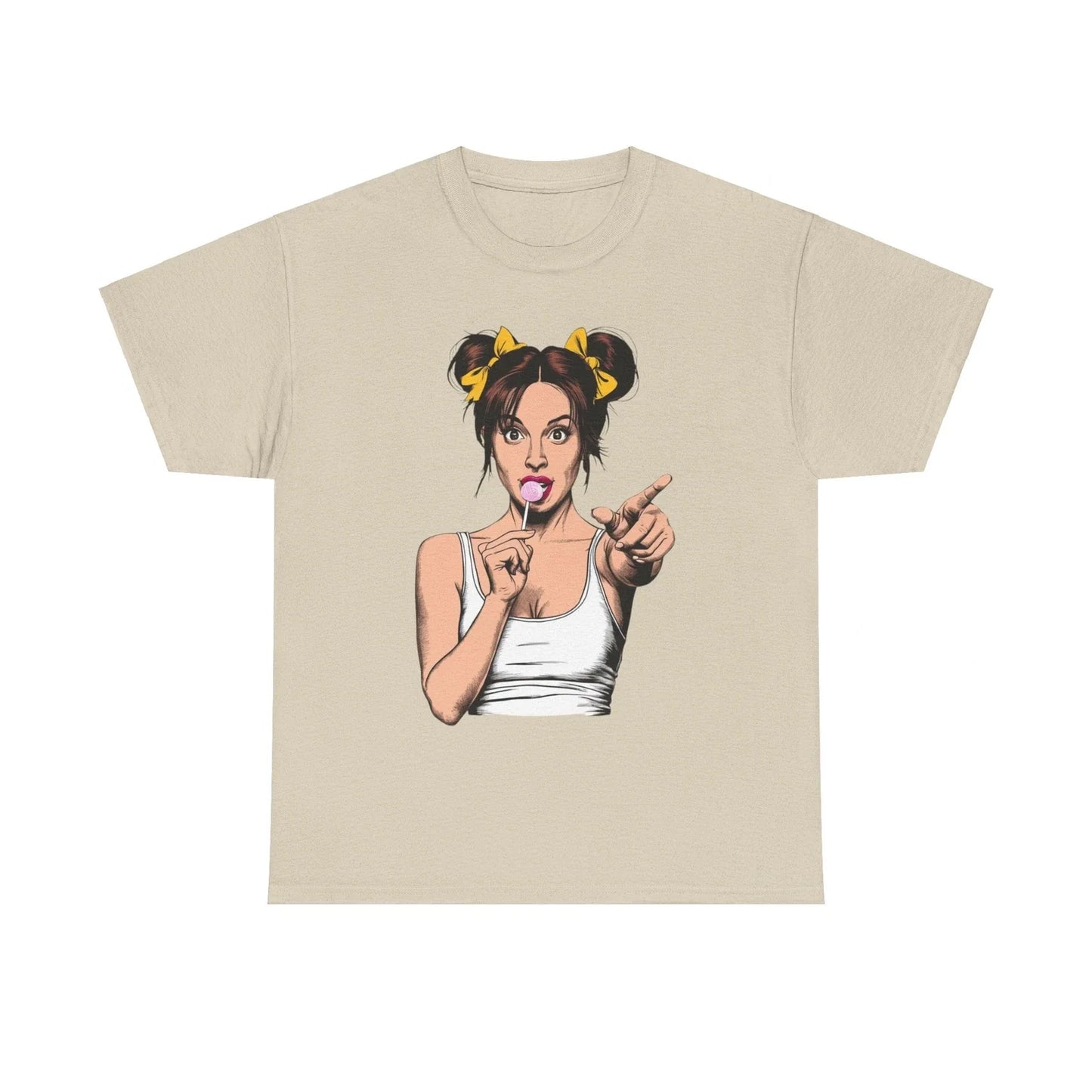 Sexy PopArt Girl with pigtails and Sucker Unisex heavy cotton Tshirt Unisex T-shirt, Sweatshirt, Hoodie, Long Sleeve Tee - T-Shirt, Sweatshirt, Hoodie