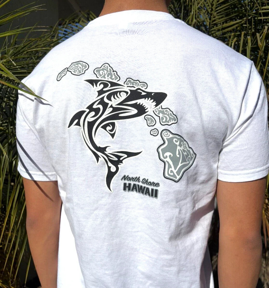 Hawaiian Design Surfing Beach White T-shirt Tribal Shark Island Chain Map Unisex T-shirt, Sweatshirt, Hoodie, Long Sleeve Tee - T-Shirt, Sweatshirt, Hoodie