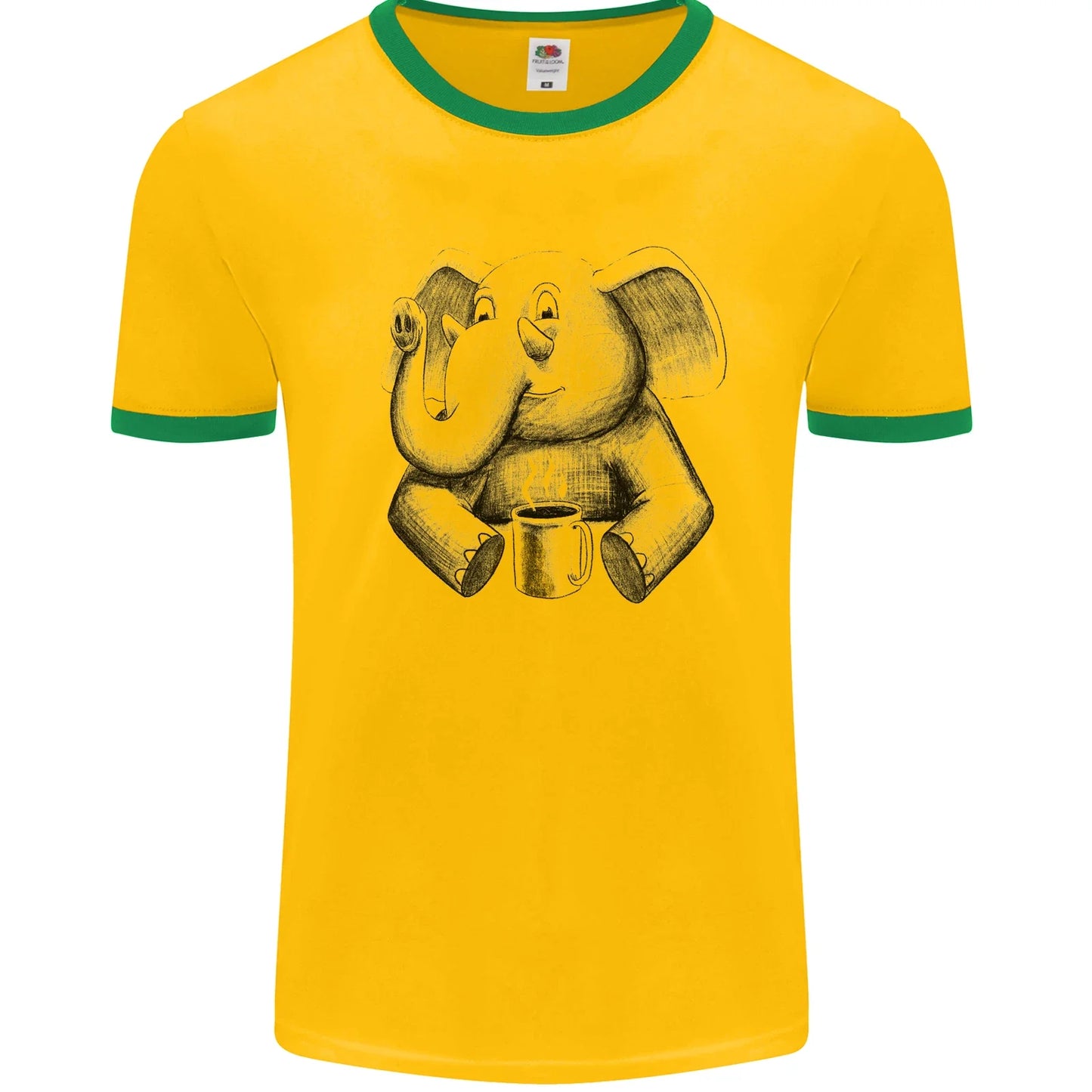 An Elephant Drinking Coffee Mens Ringer T-Shirt Unisex T-shirt, Sweatshirt, Hoodie, Long Sleeve Tee - T-Shirt, Sweatshirt, Hoodie