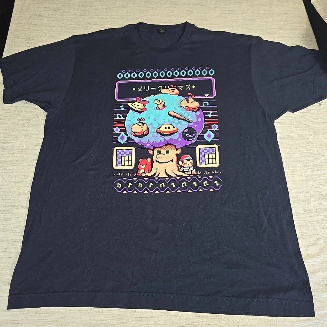 Retro Pixel Art Christmas T-Shirt XL Japanese Text 8-Bit Gaming Tree Tee Unisex T-shirt, Sweatshirt, Hoodie, Long Sleeve Tee - T-Shirt, Sweatshirt, Hoodie