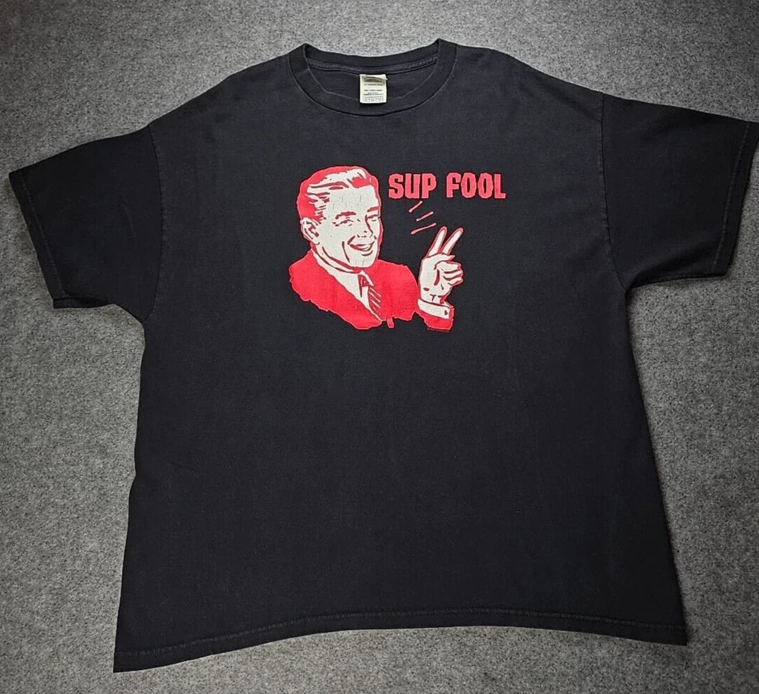Y2K Skater "Sup Fool" Tee Shirt Great Graphic! Black XL Unisex T-shirt, Sweatshirt, Hoodie, Long Sleeve Tee - T-Shirt, Sweatshirt, Hoodie