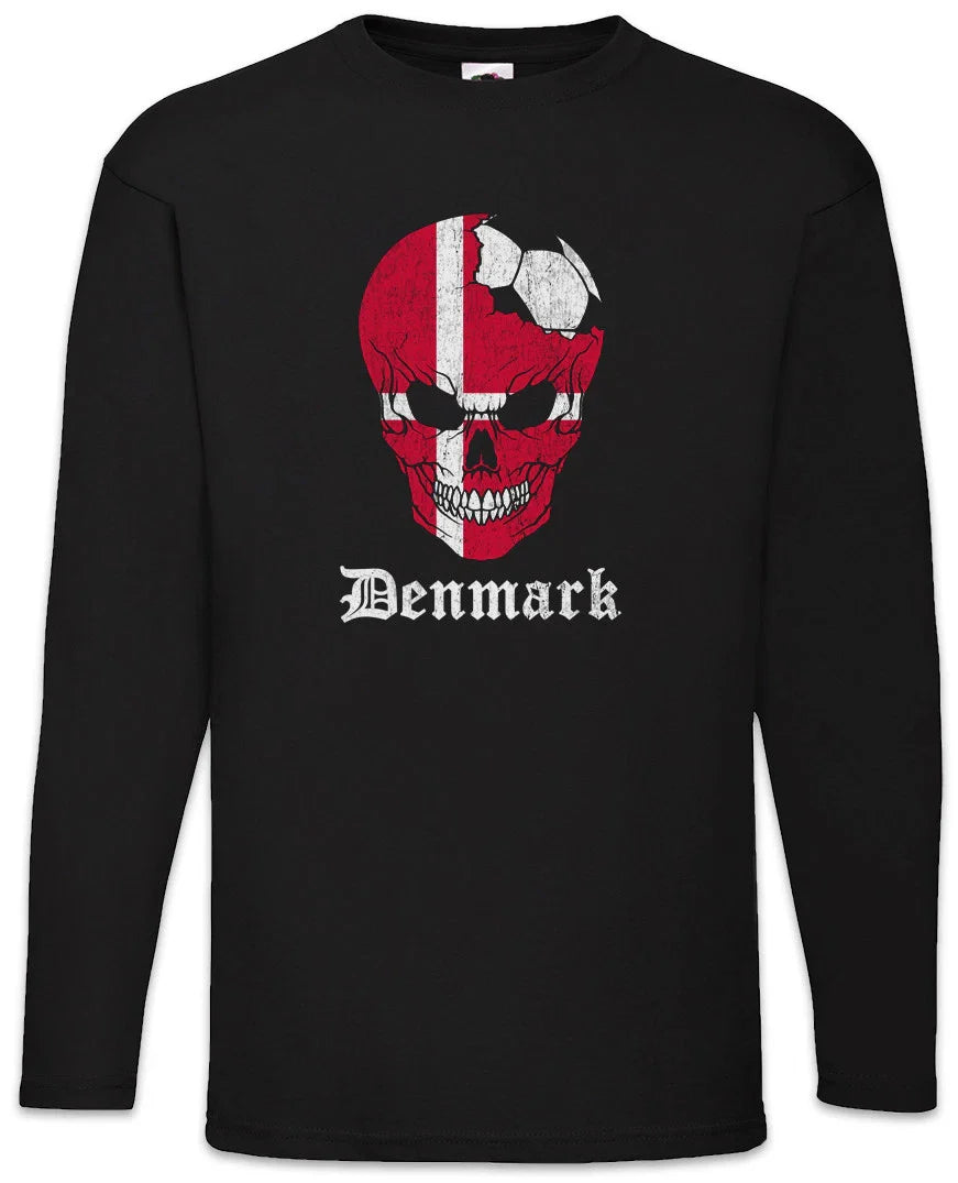 Denmark Football Skull I Men Long Sleeve T-Shirt danish Soccer Flag World Unisex T-shirt, Sweatshirt, Hoodie, Long Sleeve Tee - T-Shirt, Sweatshirt, Hoodie