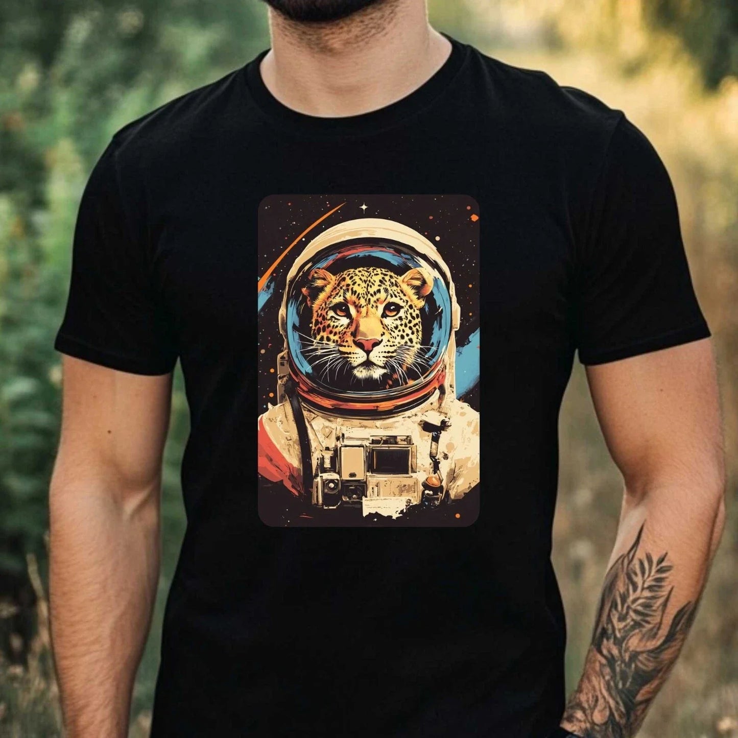 Mens Leopard Astronaut Print Cotton T-Shirt Size XS to 5XL Unisex T-shirt, Sweatshirt, Hoodie, Long Sleeve Tee - T-Shirt, Sweatshirt, Hoodie