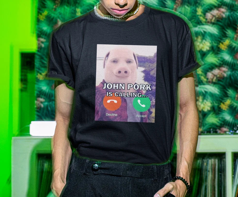John Pork Is Calling Funny T-Shirt For Men Meme Shirt Unisex T-shirt, Sweatshirt, Hoodie, Long Sleeve Tee - T-Shirt, Sweatshirt, Hoodie