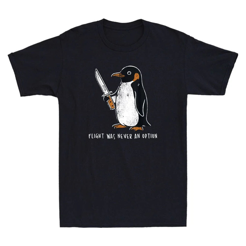 Flight Was Never An Option Sarcastic Penguin With Knife Vintage Men's T-Shirt Unisex T-shirt, Sweatshirt, Hoodie, Long Sleeve Tee - T-Shirt, Sweatshirt, Hoodie