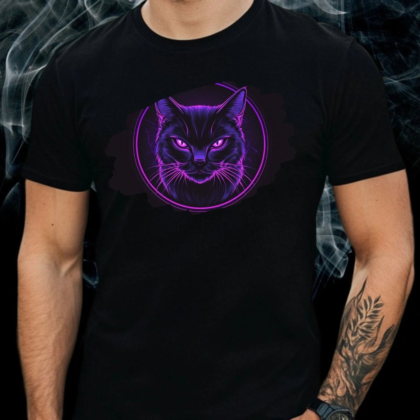 Mens Purple Cat Print Cotton T-Shirt Size XS to 5XL Unisex T-shirt, Sweatshirt, Hoodie, Long Sleeve Tee - T-Shirt, Sweatshirt, Hoodie