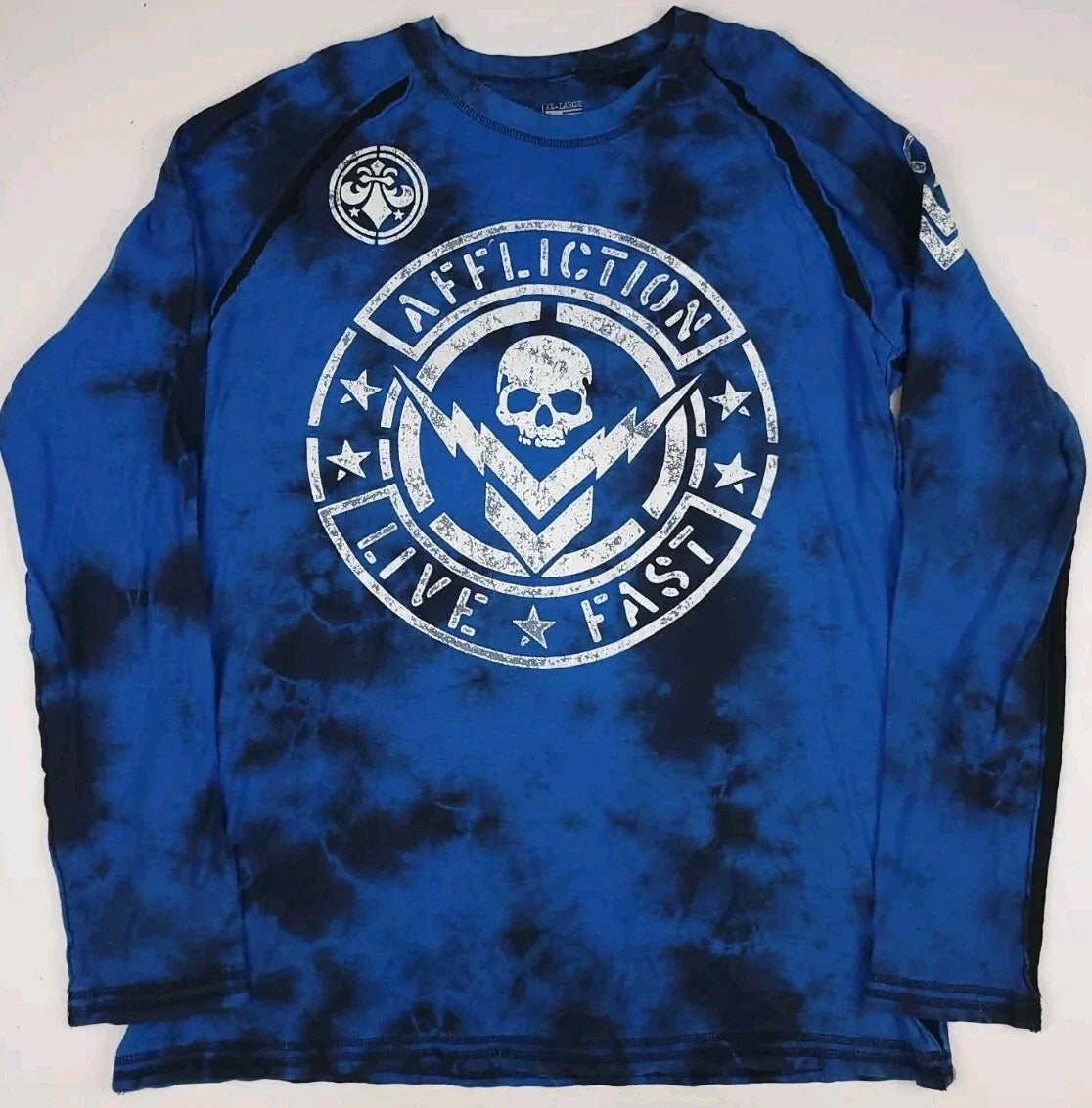 Vintage Y2k Affliction Live Fast Skull Print T Shirt Rare Htf Blue Black Dyed Unisex T-shirt, Sweatshirt, Hoodie, Long Sleeve Tee - T-Shirt, Sweatshirt, Hoodie
