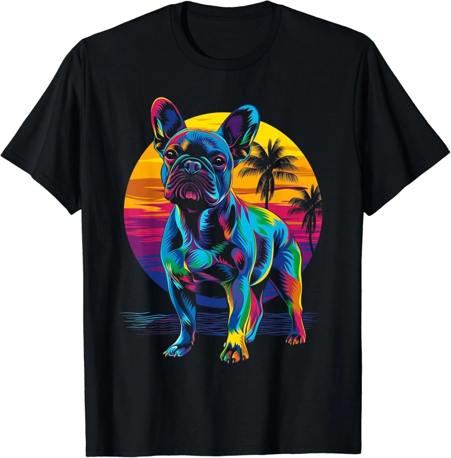 French Bulldog Frenchie Dog Beach Sunset Pop Art Gift Unisex T-Shirt Unisex T-shirt, Sweatshirt, Hoodie, Long Sleeve Tee - T-Shirt, Sweatshirt, Hoodie