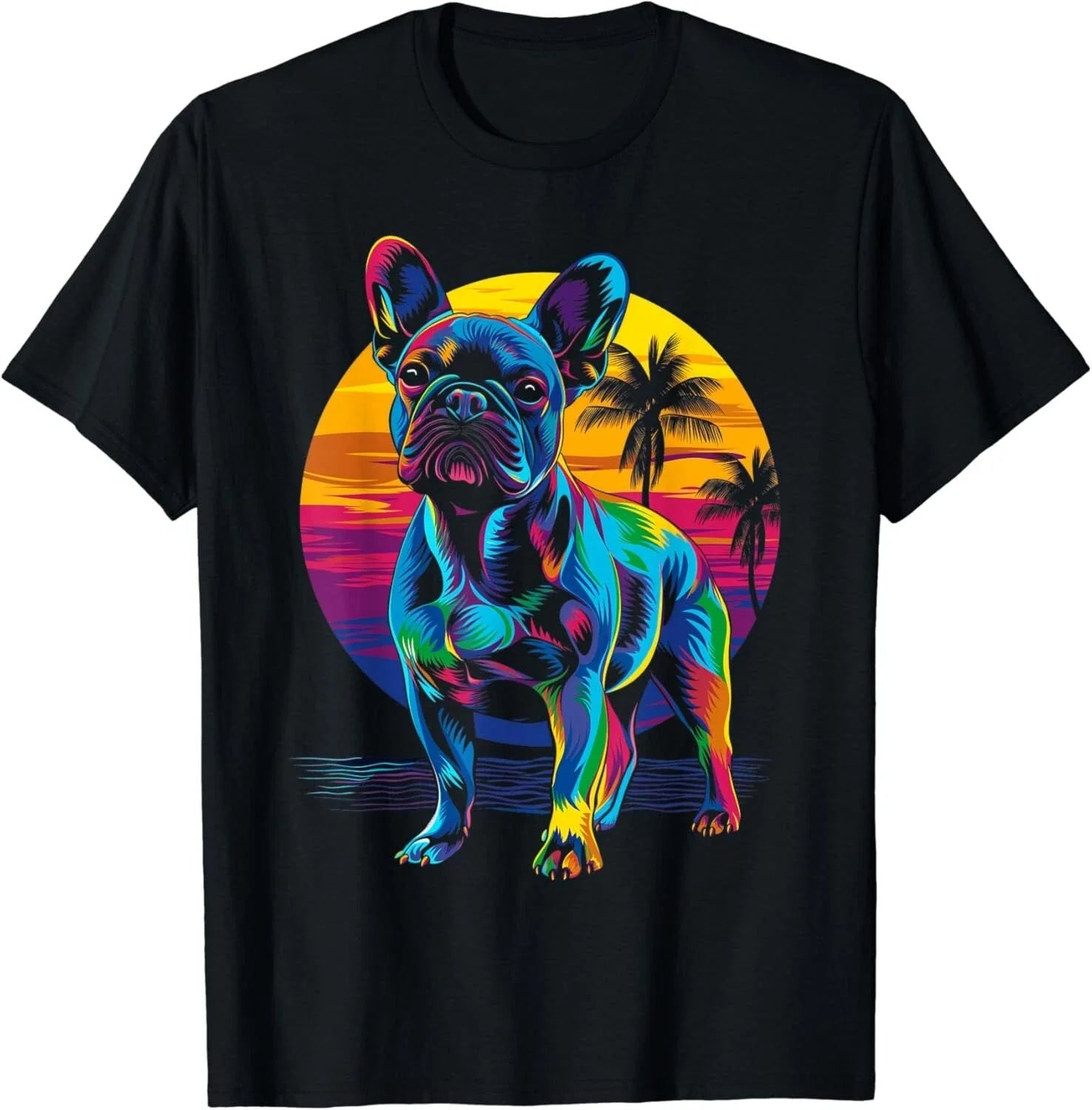 French Bulldog Frenchie Dog Beach Sunset Pop Art Gift Unisex T-Shirt Unisex T-shirt, Sweatshirt, Hoodie, Long Sleeve Tee - T-Shirt, Sweatshirt, Hoodie