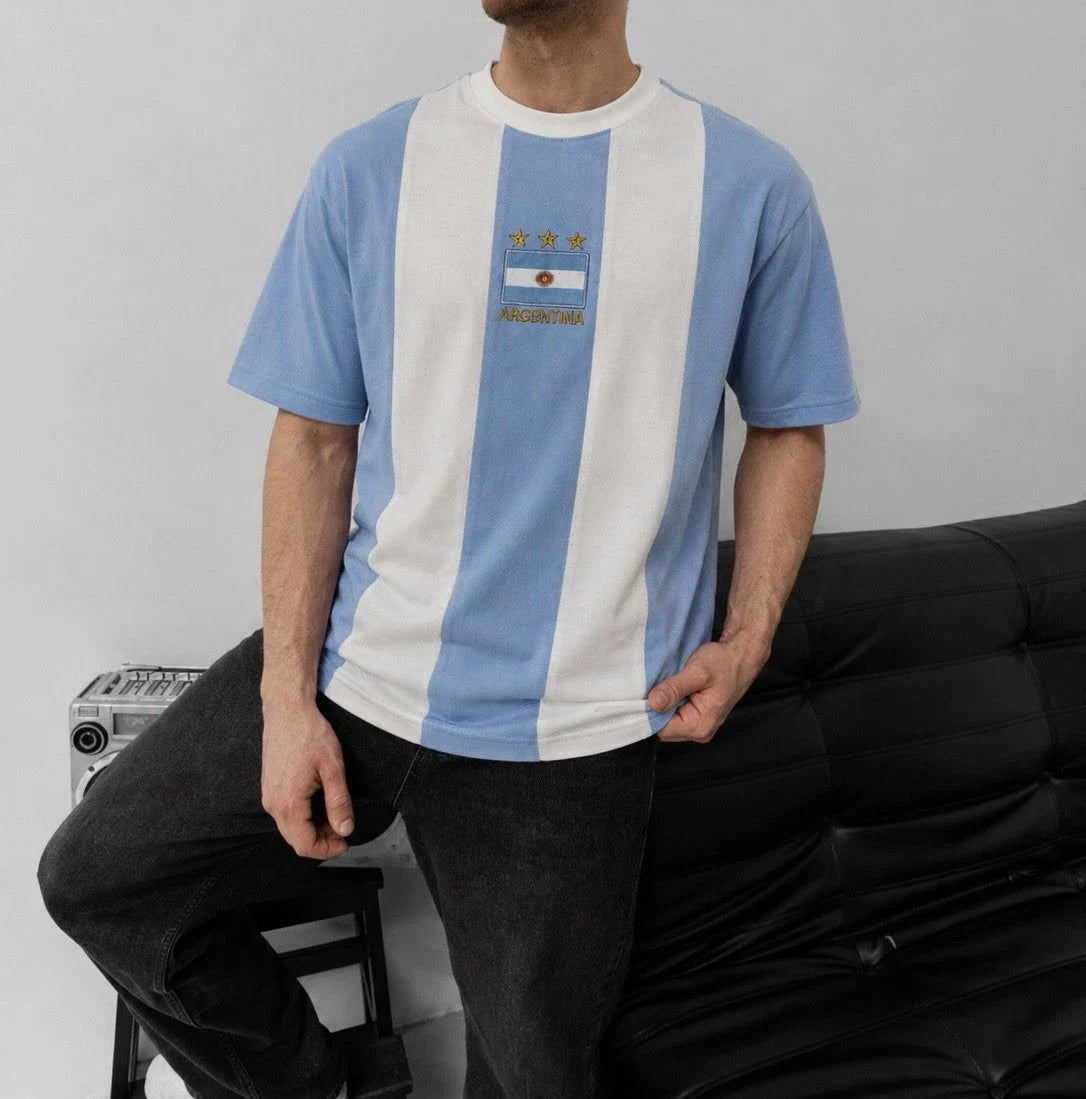 Vintage Argentina Flag Embroidered Oversized Football T-Shirt,Retro Soccer Stree Unisex T-shirt, Sweatshirt, Hoodie, Long Sleeve Tee - T-Shirt, Sweatshirt, Hoodie
