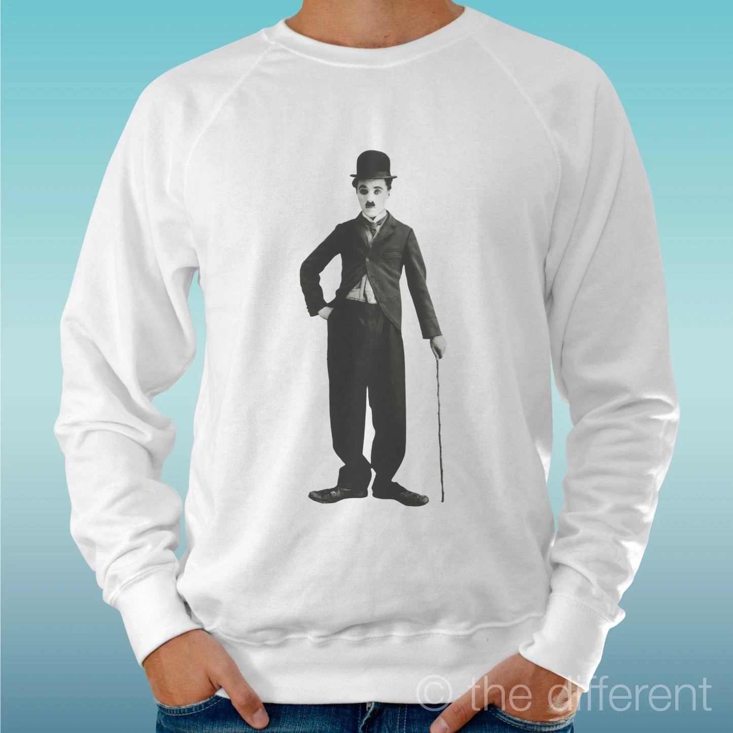 Felpa Man Light Sweater White " Charlie Chaplin " Road To Happiness Unisex T-shirt, Sweatshirt, Hoodie, Long Sleeve Tee - T-Shirt, Sweatshirt, Hoodie