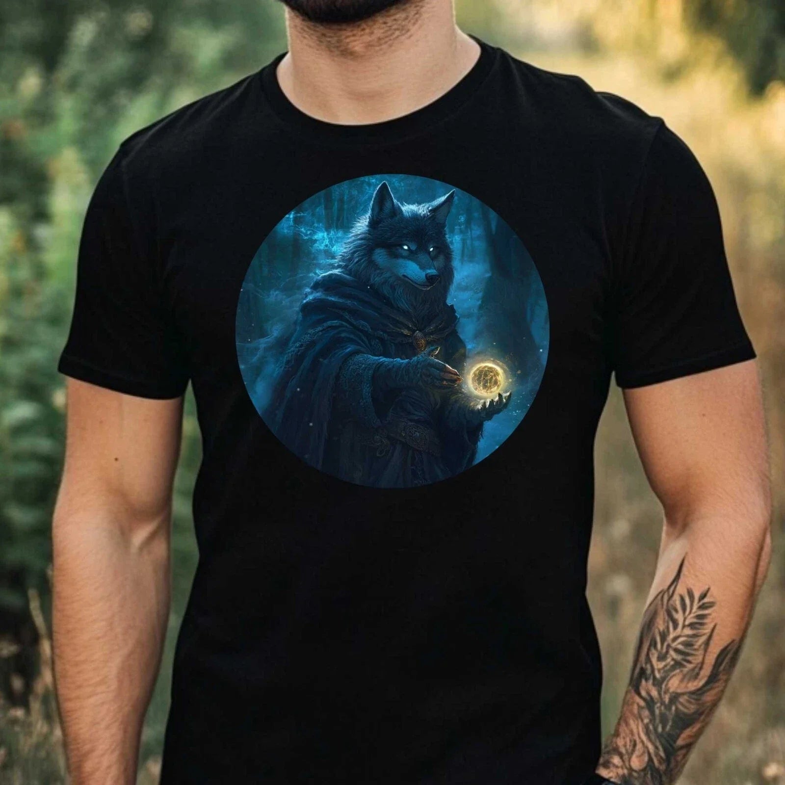 Men's Magic Wolf Wizard Motif Cotton T-Shirt Size XS to 5XL Unisex T-shirt, Sweatshirt, Hoodie, Long Sleeve Tee - T-Shirt, Sweatshirt, Hoodie