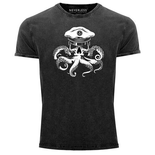 Mens Vintage Shirt Captain Skull Octopus Captain Skull Octopus Print Shirt Unisex T-shirt, Sweatshirt, Hoodie, Long Sleeve Tee - T-Shirt, Sweatshirt, Hoodie