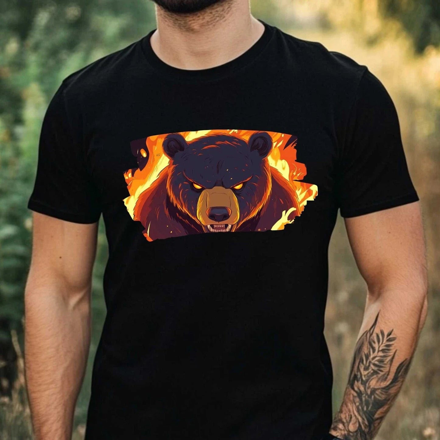 Mens Burning Bear Motif Cotton T-Shirt Size XS to 5XL Unisex T-shirt, Sweatshirt, Hoodie, Long Sleeve Tee - T-Shirt, Sweatshirt, Hoodie